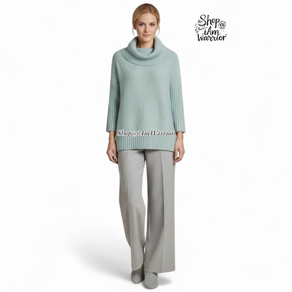 Chico’s aqua cowl neck 3/4 sleeve slouchy shimmer sweater *shop@iamwarrior - Picture 1 of 9